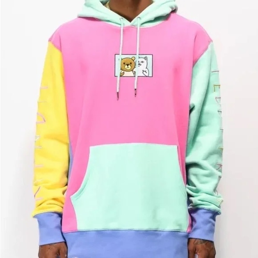 Teddy Fresh x RipNDip Collab Pastel Colorblock Middle Finger Unisex Hoodie SMALL